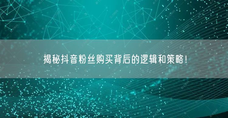 揭秘抖音粉丝购买背后的逻辑和策略！