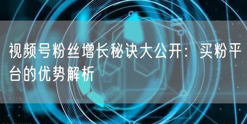 视频号粉丝增长秘诀大公开：买粉平台的优势