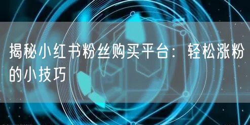 揭秘小红书粉丝购买平台：轻松涨粉的小技巧