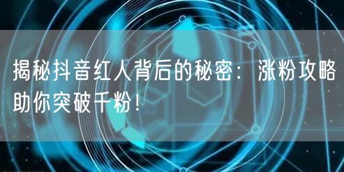 揭秘抖音红人背后的秘密：涨粉攻略助你突破