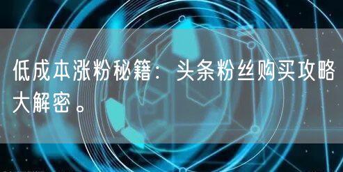 低成本涨粉秘籍：头条粉丝购买攻略大解密。