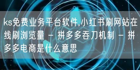 ks免费业务平台软件,小红书刷网站在线刷